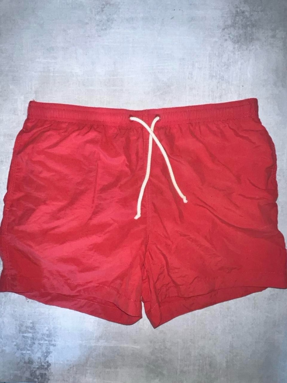 Red H&M swim shorts with white drawstring, size M